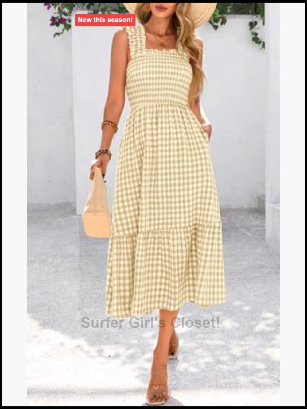 Womens Square Neck Ruffle Strap Smocked Midi Flowy A-Line Dress - Picture 4 of 7
